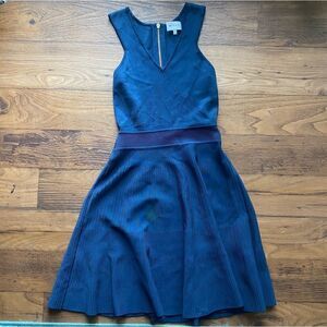 MILLY Navy Blue Ribbed Knit Flare Dress